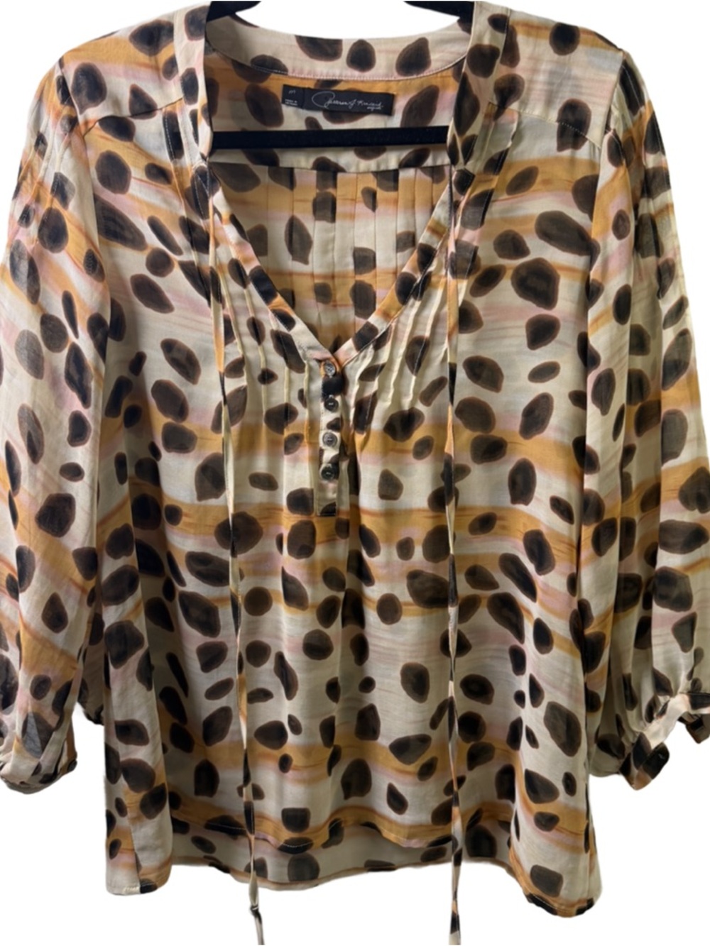 Patterson J. Kincaid Sheer Printed Blouse in Cream, Brown & Tan
